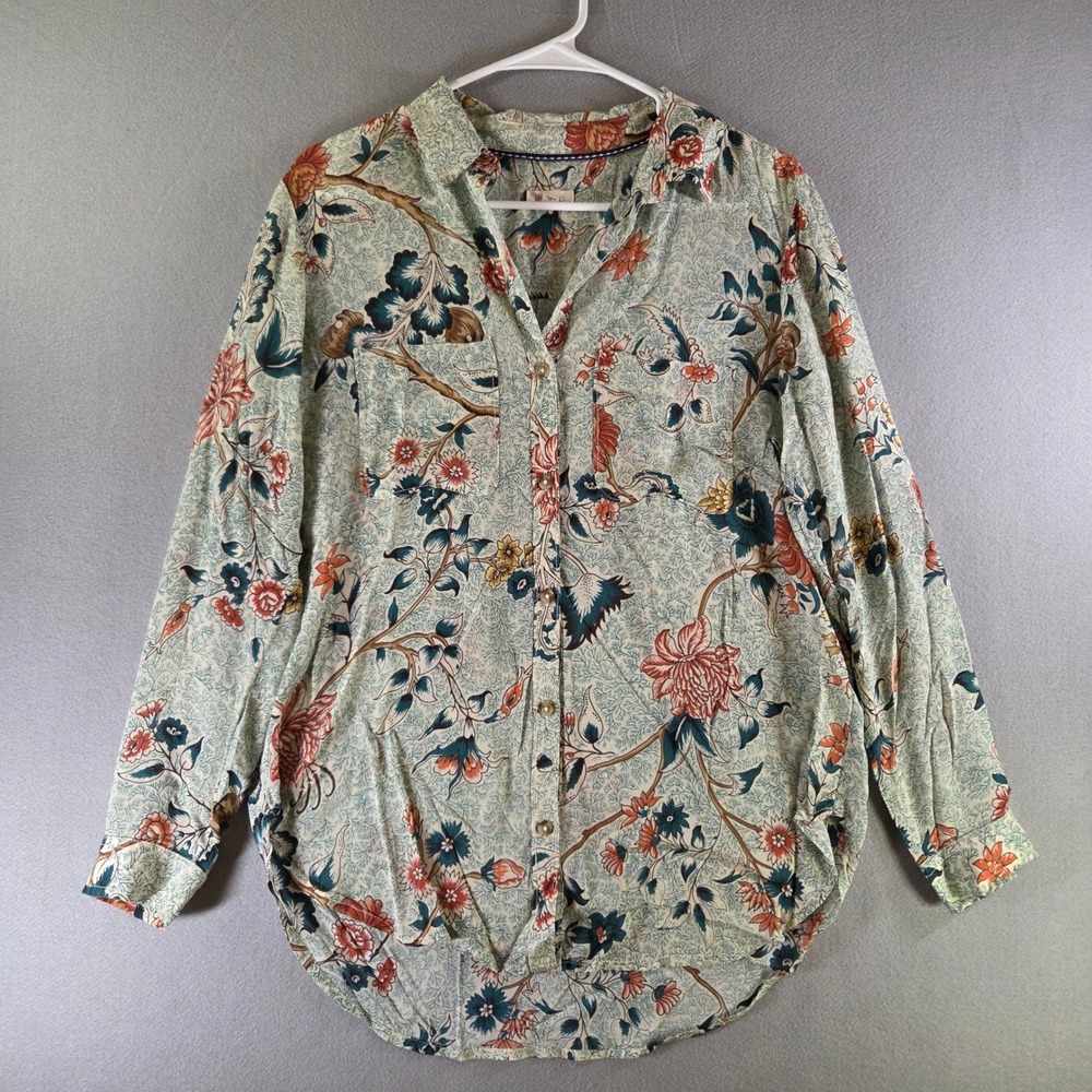 Pilcro XS Floral Botanical Modal Button Down Shirt Long Sleeve Lightweight Boho
